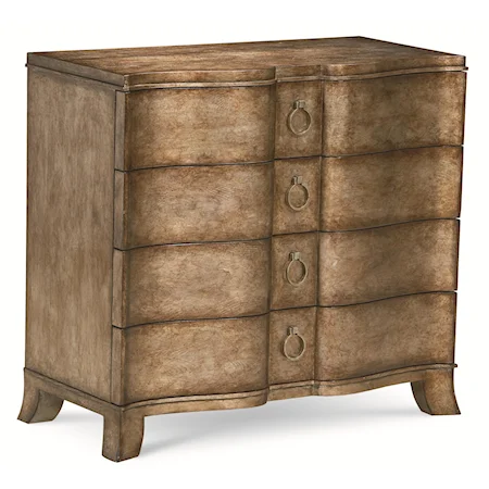 "Make an Entrance" Silver Leaf Storage Chest with Shaped Front and 4 Drawers